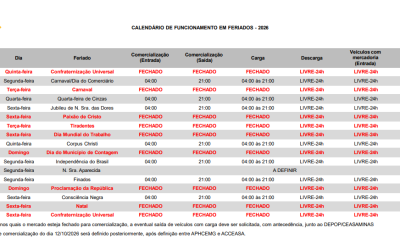 Confira o calendário de feriados da CeasaMinas em 2026